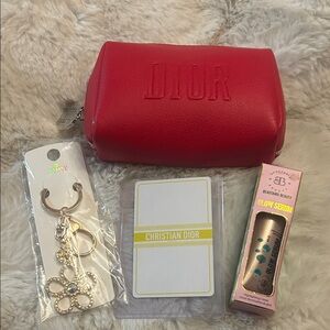 Christian Dior red beauty pouch and Dior Queen of Clubs card bundle
